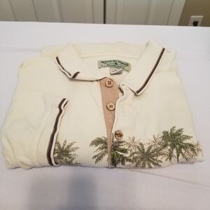 BOCA CLASSICS Club Golf Casual Shirt Mens  XXL Beige Tan Floral Green Palms